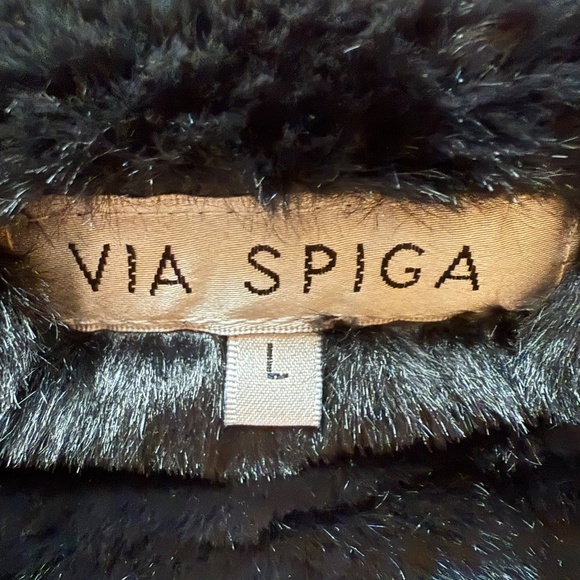 NWT Via Spiga Grooved Faux Fur Chevron Jacket Black Large - Picture 6 of 6